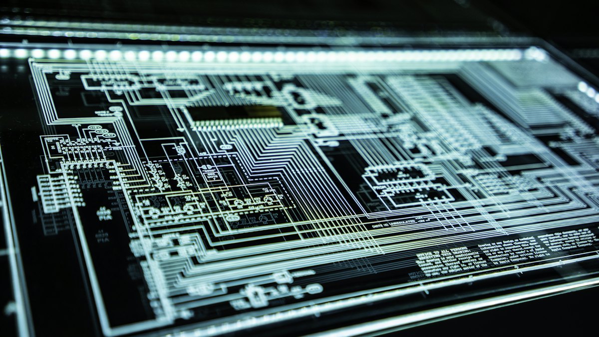 Close-up of a glowing circuit board